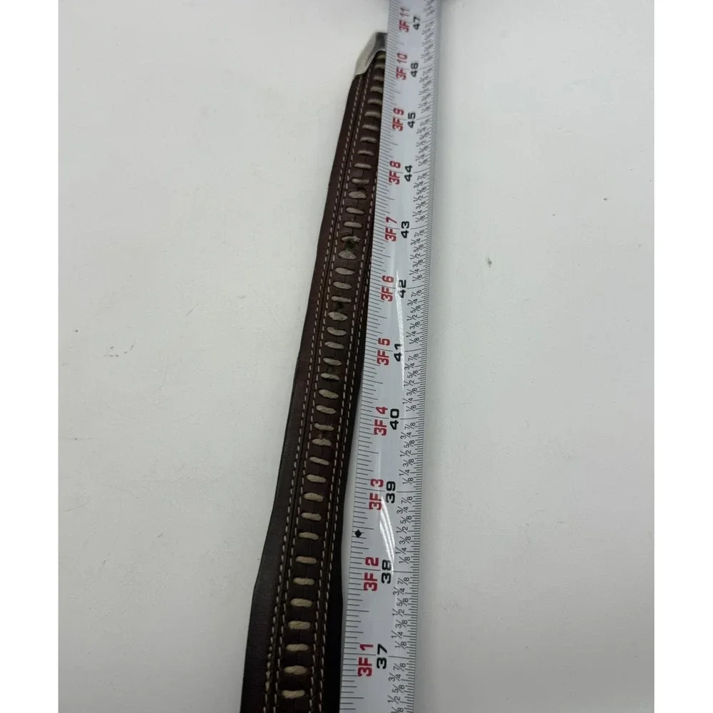 Brighton Onyx Western Leather Belt Mens Brown Silver Buckle Tip Whipstitch sz 42